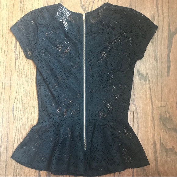 Mimi Chica black sheer lace peplum top zip back - Picture 4 of 5
